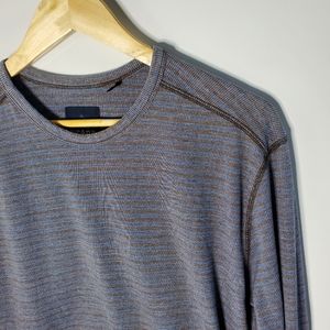 Prana Breathe Blue and Grey Striped thermal long sleeve shirt Size large